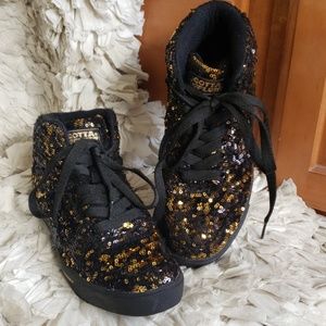 Gold and Black Squins Hightop Sneakers